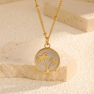 Summer Coconut Tree Pendant Necklace – Stainless Steel Beach Jewelry for Women