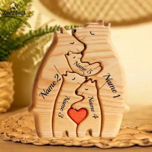 Art Wooden Bear Family Puzzle – Personalized Name Home Decor Gift