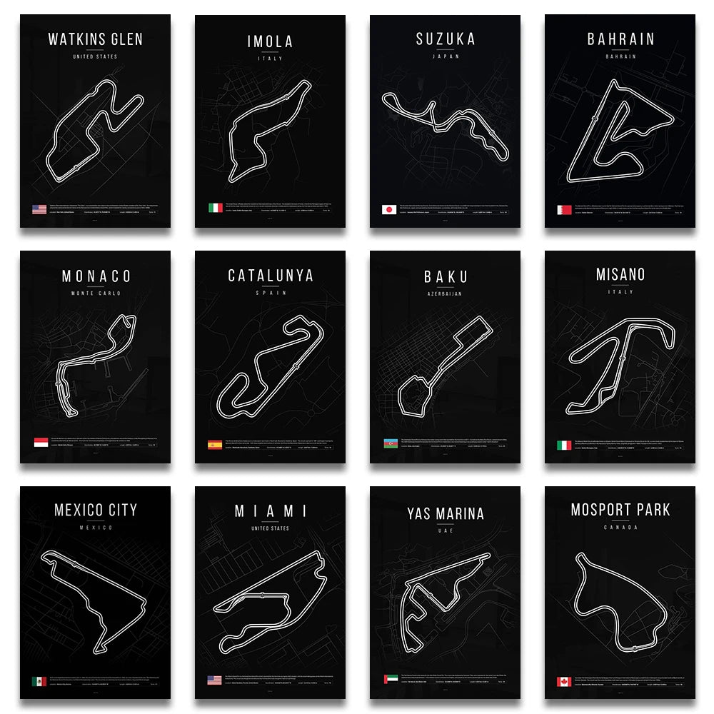 ROSHK F1 World Race Track Canvas Print – Modern Wall Art Poster for Racing Fans