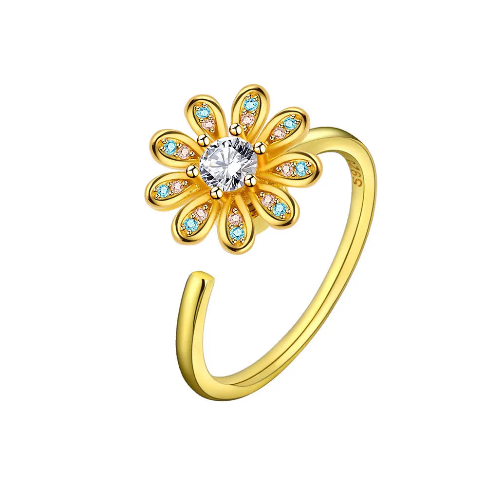 VENTFILLE 925 Sterling Silver Sunflower Zircon Rotatable Ring – Stress Relief Jewelry Gift for Women - Image 20
