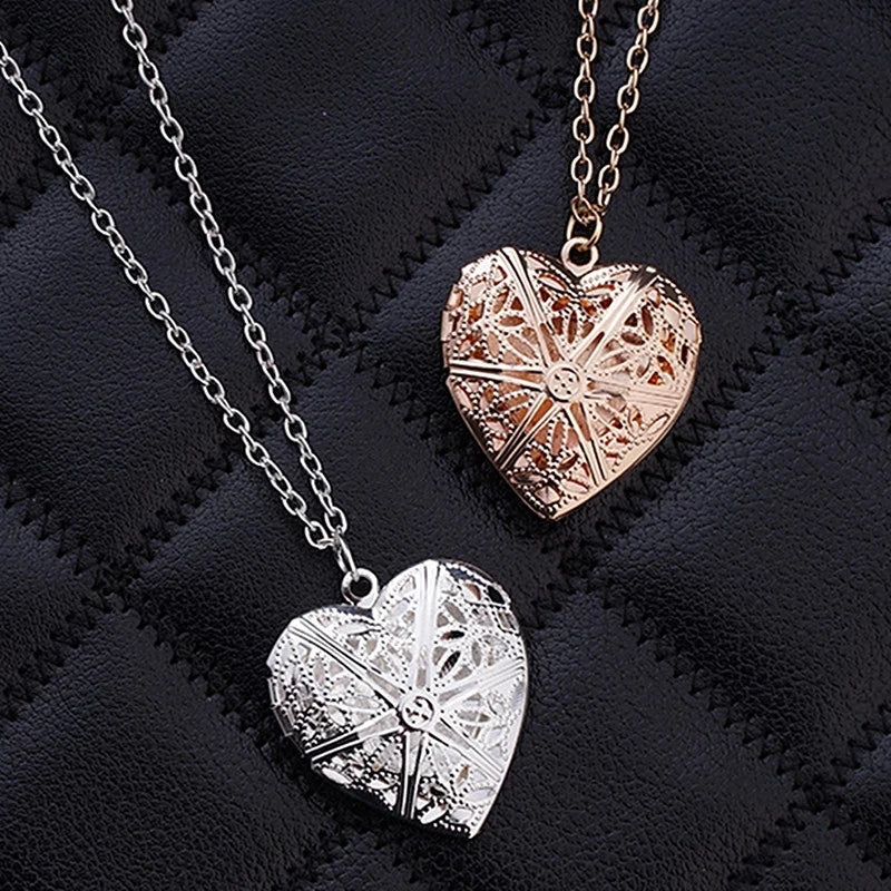 Hollow Engraved Peach Heart Necklace – Photo Box Pendant Chain for Women - Image 2
