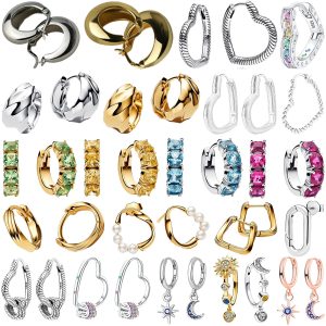 Luxury Original 925 Sterling Silver Chunky Hoop Earrings – Big Heart Circle Zircon Design