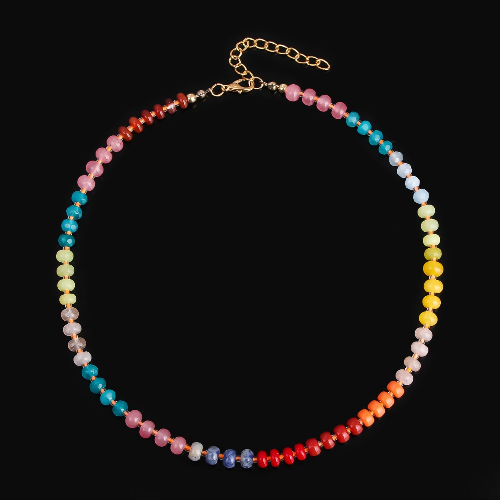 Colorful Rainbow Stone Beaded Choker – Summer Boho Beach Necklace for Women & Girls - Image 4