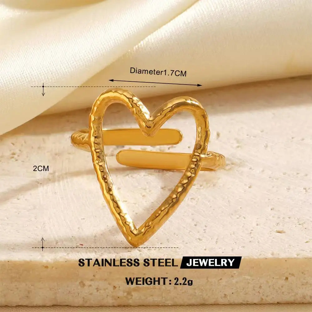 Gold Color Stainless Steel Heart Ring - Image 26