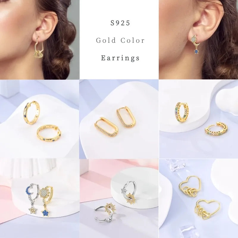 Rose Gold Star & Moon Hoop Earrings – 925 Sterling Silver Dangle Jewelry for Women - Image 6