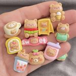 10pcs Kawaii Cartoon Milk Tea Coffee Cake Bear Flatbacks – Hair Embellishments for DIY Bows & Wedding Hairpin Accessories
