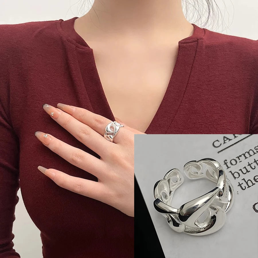 VENTFILLE 925 Sterling Silver Wave Ring – Irregular Golden Stackable Adjustable Ring for Women - Image 41