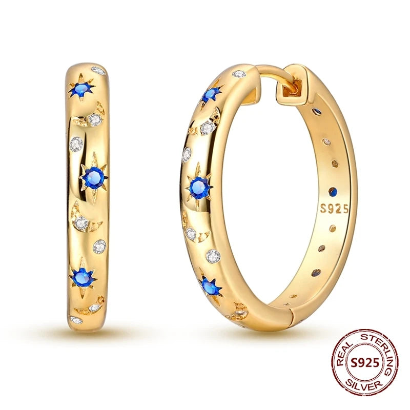 Rose Gold Star & Moon Hoop Earrings – 925 Sterling Silver Dangle Jewelry for Women - Image 14