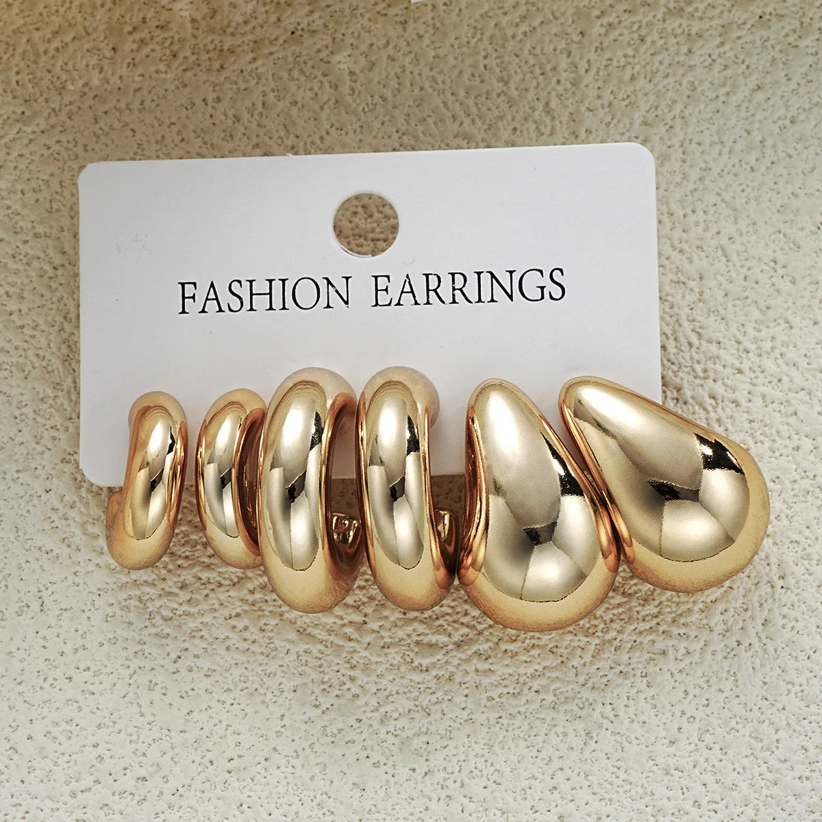 Chunky Gold Plated Waterdrop Hoop Earring Set - Image 3