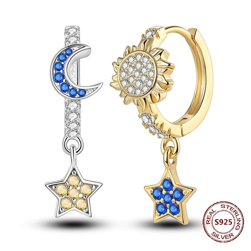 Rose Gold Star & Moon Hoop Earrings – 925 Sterling Silver Dangle Jewelry for Women - Image 32