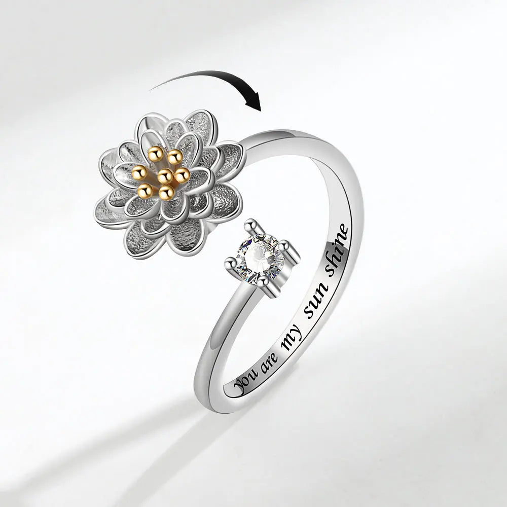 VENTFILLE 925 Sterling Silver Sunflower Zircon Rotatable Ring – Stress Relief Jewelry Gift for Women - Image 17