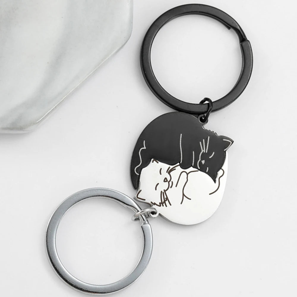 Black Cat Matching Couples Keychain – Stainless Steel Puzzle Keyring - Image 3
