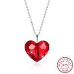 Real S925 Sterling Silver Red Heart Pendant Choker – Romantic Necklace for Women