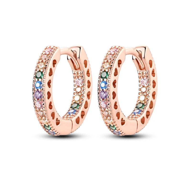 Original 925 Sterling Silver Colorful Hoop Earrings – Gold & Rose Gold for Women - Image 27