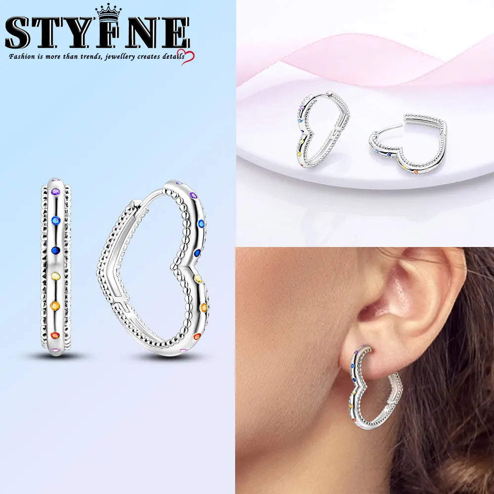 925 Sterling Silver Three-Color Asymmetrical Heart Earrings – Playful Love Design for Women - Image 11