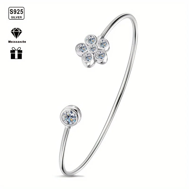 S925 Silver Moissanite Flower Bracelet – 1.1CT Gemstone Jewelry for Men & Women