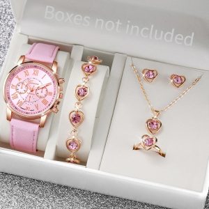 5/6PC Fashion Women's Quartz Watch & Jewelry Set