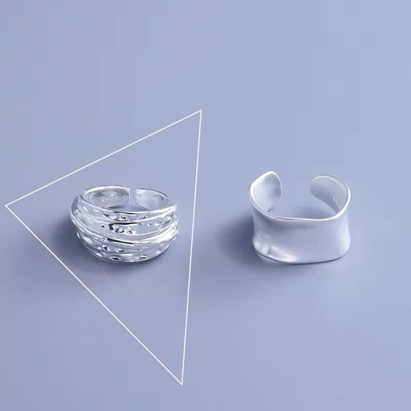 VENTFILLE 925 Sterling Silver Wave Ring – Irregular Golden Stackable Adjustable Ring for Women - Image 43