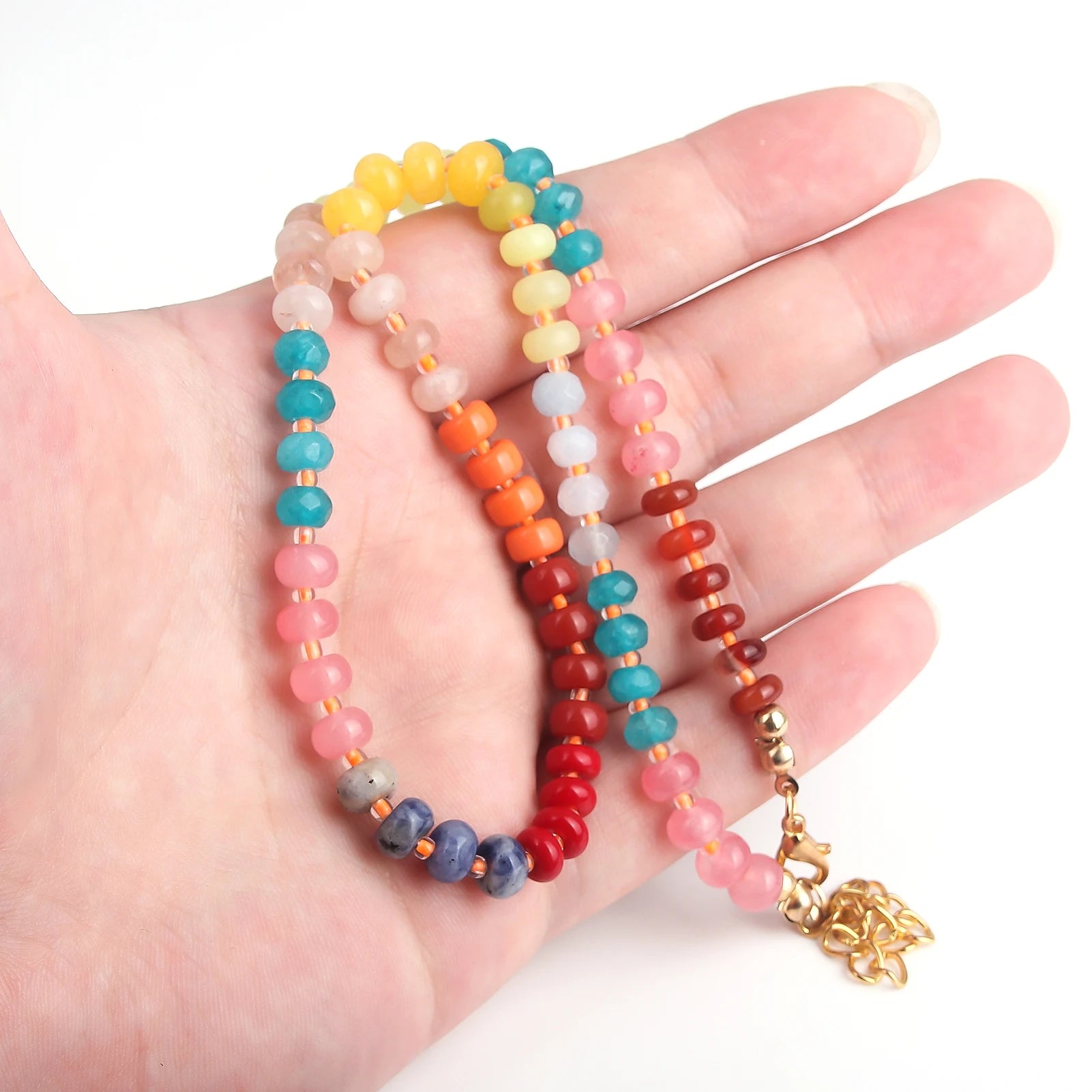Colorful Rainbow Stone Beaded Choker – Summer Boho Beach Necklace for Women & Girls - Image 2