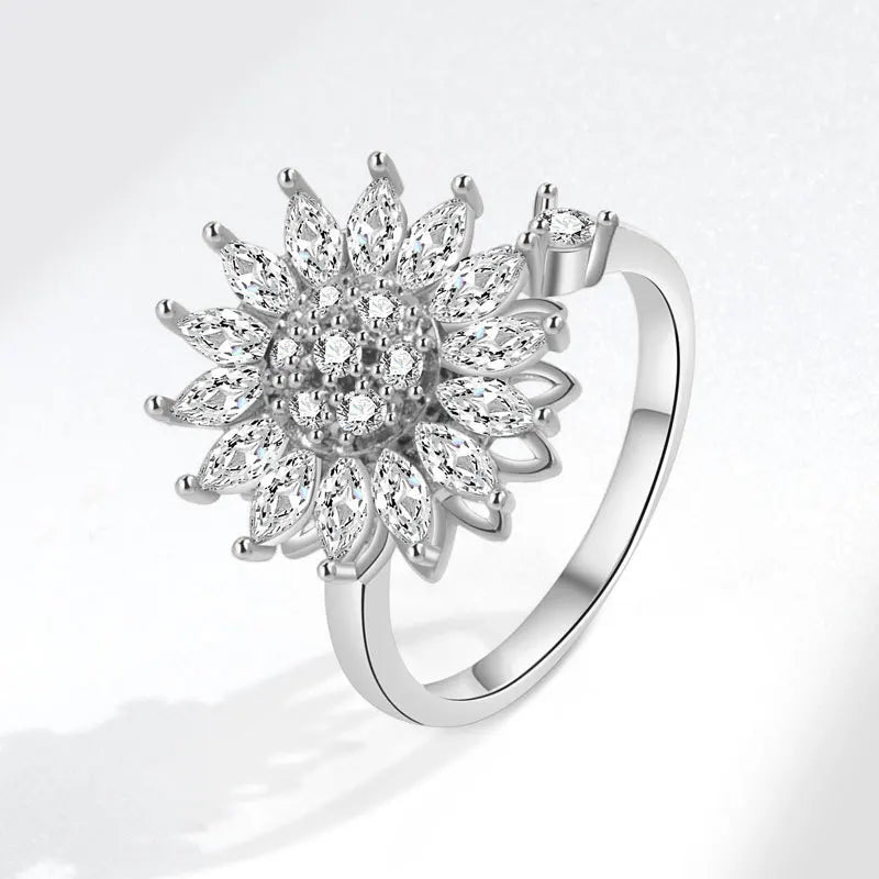 VENTFILLE 925 Sterling Silver Sunflower Zircon Rotatable Ring – Stress Relief Jewelry Gift for Women - Image 28