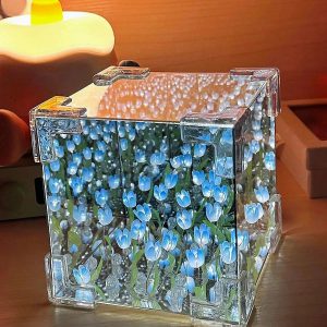 Handmade DIY Tulip Flower Cube Night Light – Full Material Kit for Room Décor & Couple Birthday Gift