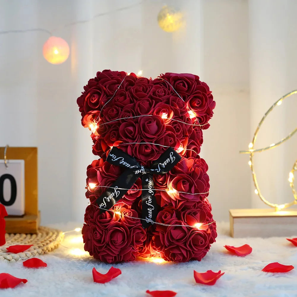 Artificial Teddy Rose Flower Bear with Box - Image 7