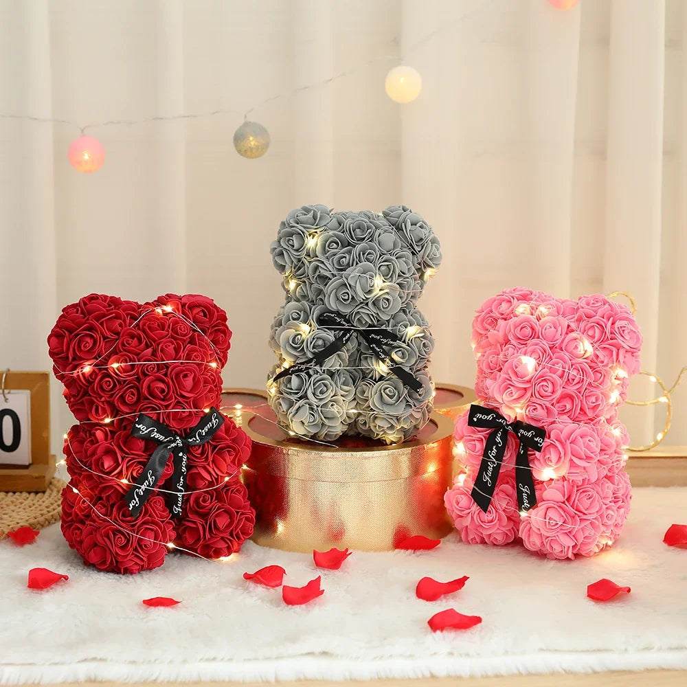 Artificial Teddy Rose Flower Bear with Box - Image 4