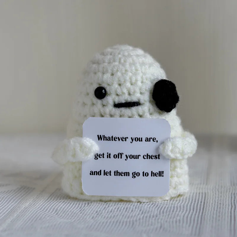 Funny Crochet Positive Energy Shark Doll with Card – Handmade Knitted Flower Bee Ornament - Image 4