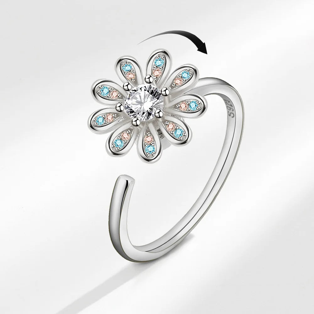 VENTFILLE 925 Sterling Silver Sunflower Zircon Rotatable Ring – Stress Relief Jewelry Gift for Women - Image 8