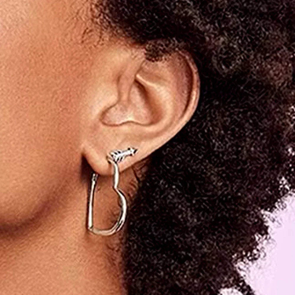 925 Sterling Silver Three-Color Asymmetrical Heart Earrings – Playful Love Design for Women - Image 5