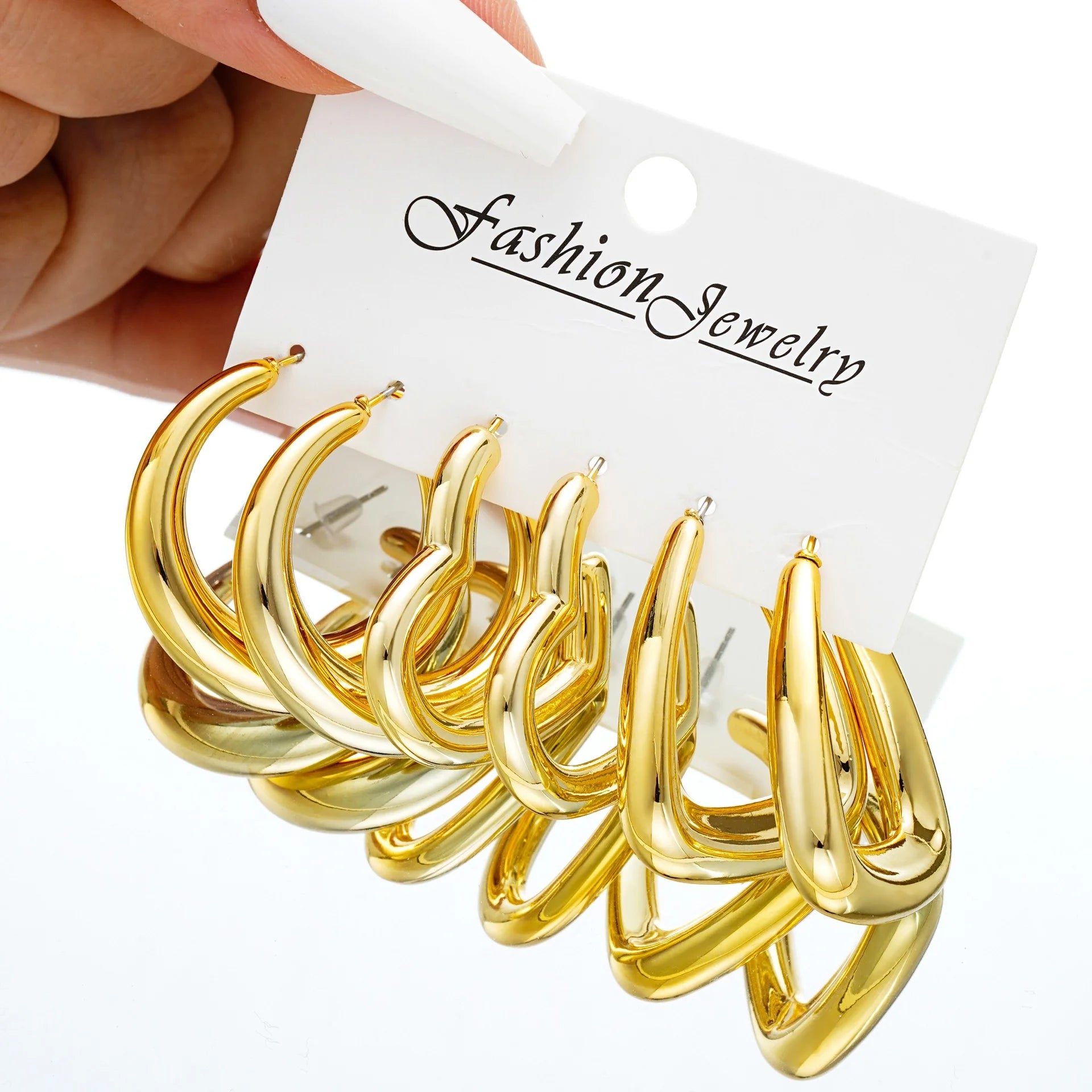 Chunky Gold Plated Waterdrop Hoop Earring Set - Image 6