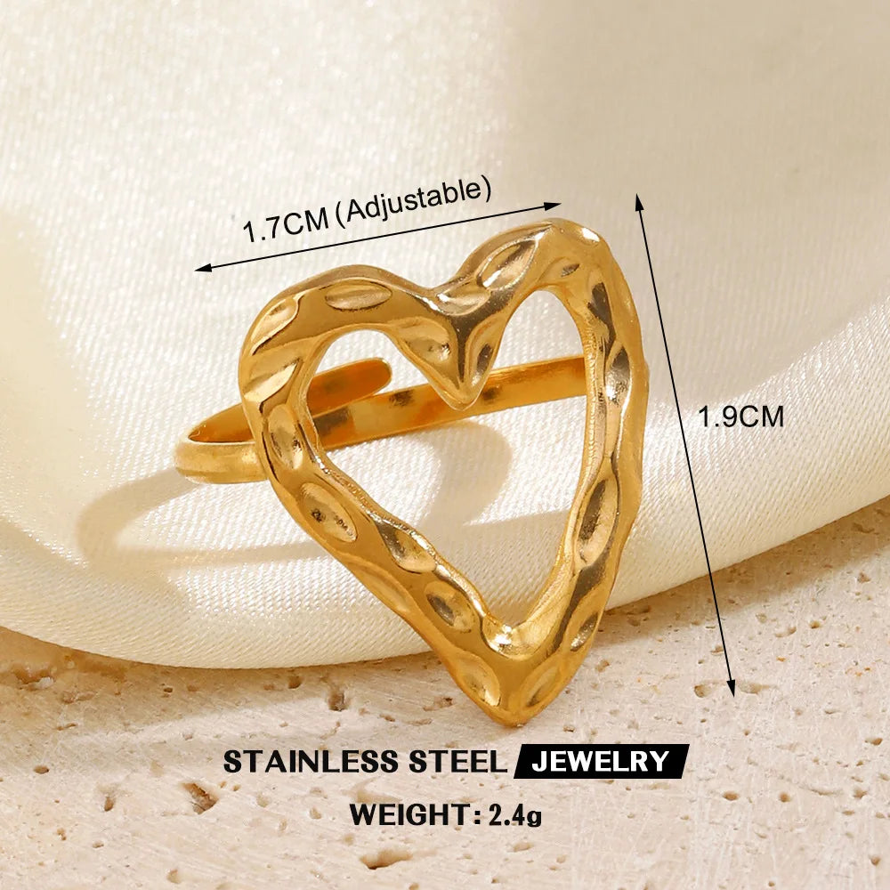 Gold Color Stainless Steel Heart Ring - Image 10