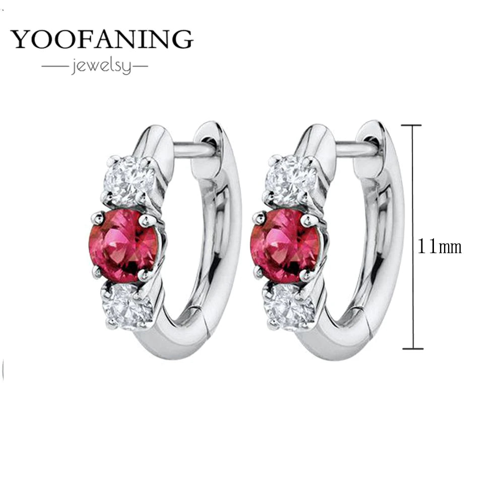 925 Sterling Silver Red Series Hoop Earrings – Red Zircon Love, Strawberry & Starfish Design - Image 27